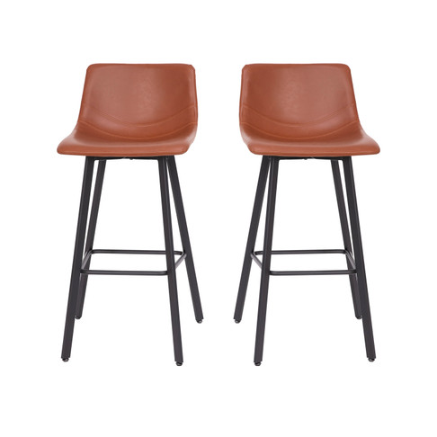 Flash Furniture Caleb Modern Armless 30 Inch Bar Height Commercial Grade Barstools w/ Footrests in Cognac LeatherSoft & Black Matte Iron Frames, Set of 2, Model# CH-212069-30-BR-GG
