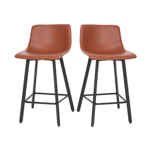 Flash Furniture Caleb Modern Armless 24 Inch Counter Height Stools Commercial Grade w/ Footrests in Cognac LeatherSoft & Black Matte Metal Frames, Set of 2, Model# CH-212069-24-BR-GG