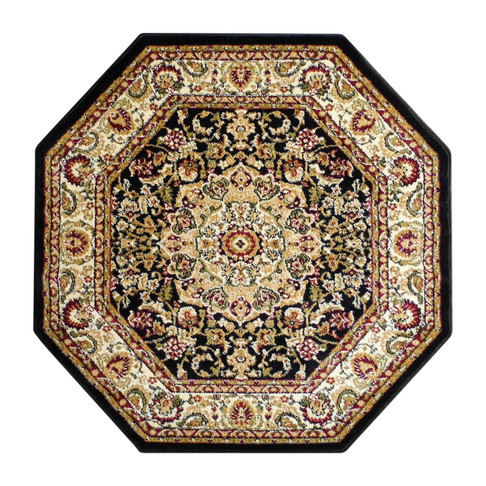 Flash Furniture Mersin Collection Persian Style 4x4 Black Octagon Area Rug-Olefin Rug w/ Jute Backing-Hallway, Entryway, Bedroom, Living Room, Model# NR-RG2816-44-BK-GG