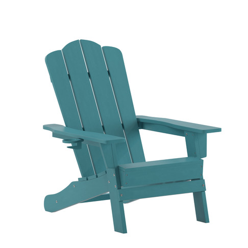Flash Furniture Newport Adirondack Chair w/ Cup Holder, Weather Resistant HDPE Adirondack Chair in Blue, Model# LE-HMP-1044-10-BL-GG