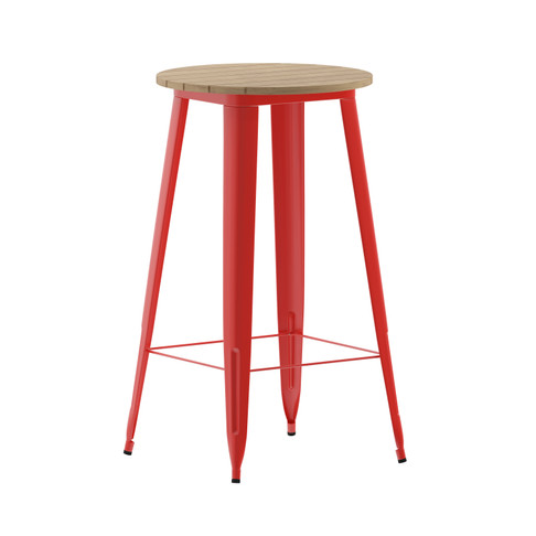 Flash Furniture Declan Commercial Indoor/Outdoor Bar Top Table, 23.75" Round All Weather Brown Poly Resin Top w/ Red Steel base, Model# JJ-T14623H-60-BRRD-GG
