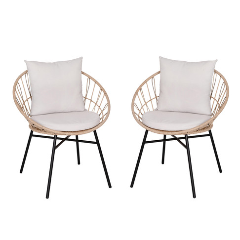 Flash Furniture Devon Set of 2 Indoor/Outdoor Modern Papasan Patio Chairs, Rope w/ Tan Finish PE Wicker Rattan & Light Gray Cushions, Model# TW-VN017-TAN-GG