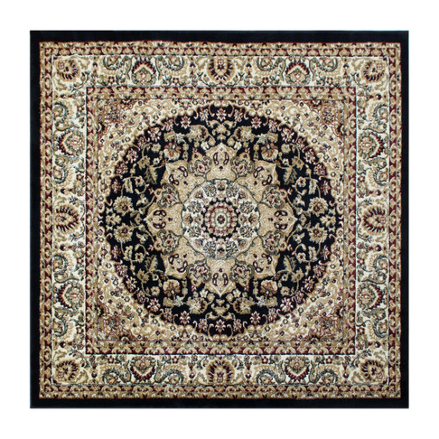 Flash Furniture Mersin Collection Persian Style 5x5 Black Square Area Rug-Olefin Rug w/ Jute Backing-Hallway, Entryway, Bedroom, Living Room, Model# NR-RGB401-55S-BK-GG