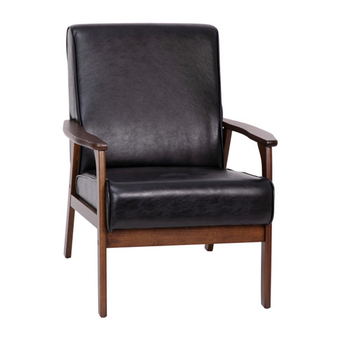 Flash Furniture Langston Commercial Grade LeatherSoft Upholstered Mid Century Modern Arm Chair w/ Walnut Finished Wooden Frame & Arms in Black, Model# IS-IT673317-BK-GG