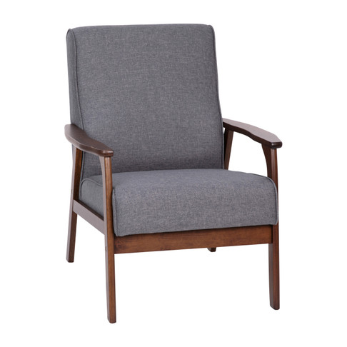Flash Furniture Langston Commercial Grade Faux Linen Upholstered Mid Century Modern Arm Chair w/ Walnut Finished Wooden Frame & Arms in Gray, Model# IS-IT673317-GY-GG