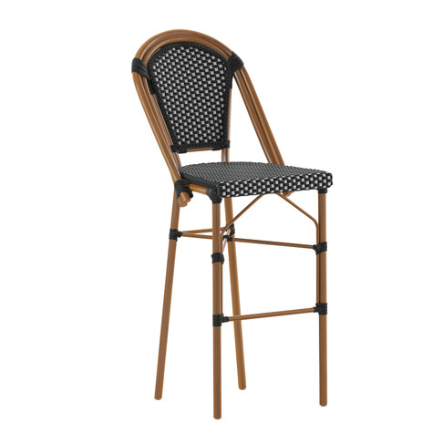 Flash Furniture Bordeaux Stackable Indoor/Outdoor French Bistro 30" High Barstool, Commercial Grade, Black/White & Bamboo Finish, Model# SDA-AD642001-BS-BKWH-NAT-GG