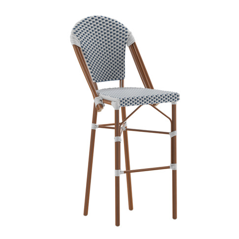 Flash Furniture Lourdes Stackable Indoor/Outdoor French Bistro 30" High Barstool, Commercial Grade, White/Navy & Bamboo Finish, Model# SDA-AD642001-F-BS-WHNVY-NAT-GG