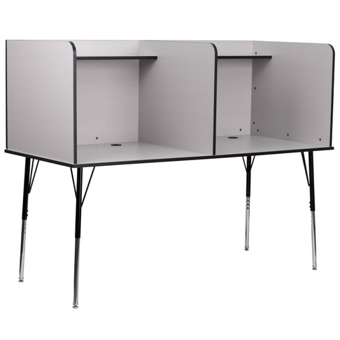 Flash Furniture Michael Stand-Alone Double Study Carrel w/ Top Shelf Height Adjustable Legs & Wire Management Grommet Nebula Grey Finish, Model# MT-M6222-DBLSC-GRY-GG