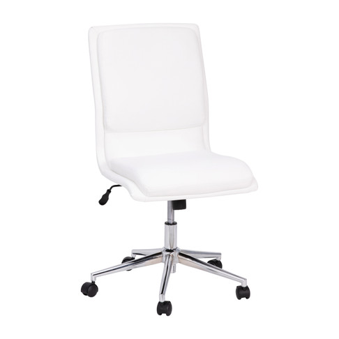 Flash Furniture Madigan Mid-Back Armless Swivel Task Office Chair w/ LeatherSoft & Adjustable Chrome Base, White, Model# GO-21111-WH-GG