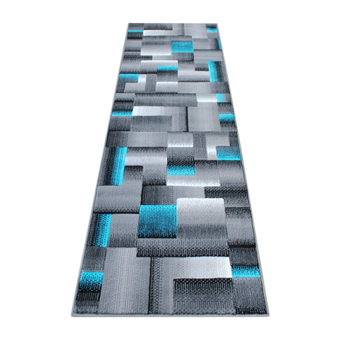 Flash Furniture Elio Collection 2' x 7' Turquoise Color Blocked Area Rug Olefin Rug w/ Jute Backing Entryway, Living Room, or Bedroom, Model# ACD-RGTRZ861-27-TQ-GG