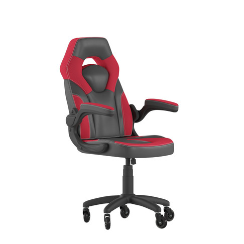 Flash Furniture X10 Gaming Chair Racing Office Computer PC Adjustable Chair w/ Flip-up Arms & Transparent Roller Wheels, Red/Black LeatherSoft, Model# CH-00095-RED-RLB-GG