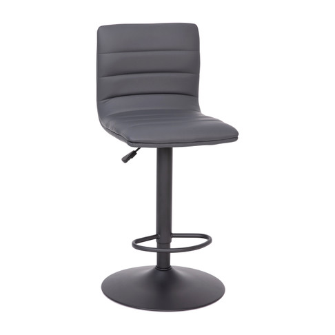 Flash Furniture Vincent Modern Gray Vinyl Adjustable Bar Stool w/ Back, Swivel Stool w/ Black Pedestal Base & Footrest, Model# CH-92023-1-GYBK-GG