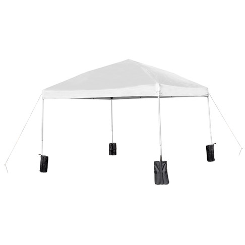 Flash Furniture Harris 10'x10' White Pop Up Event Straight Leg Canopy Tent w/ Sandbags & Wheeled Case, Model# JJ-GZ1010PKG-WH-GG