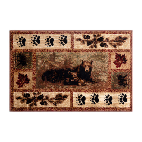 Flash Furniture Vassa Collection 4' x 5' Mother Bear & Cubs Nature Themed Olefin Area Rug w/ Jute Backing for Entryway, Living Room, Bedroom, Model# OKR-RG1114-45-BN-GG