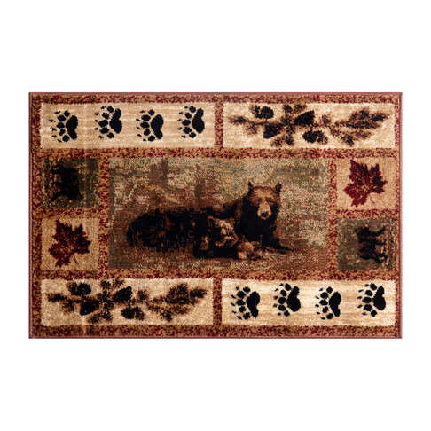 Flash Furniture Vassa Collection 6' x 9' Mother Bear & Cubs Nature Themed Olefin Area Rug w/ Jute Backing for Entryway, Living Room, Bedroom, Model# OKR-RG1114-69-BN-GG