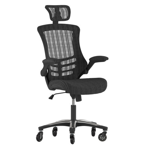 Flash Furniture Kelista High-Back Black Mesh Swivel Ergonomic Executive Office Chair w/ Flip-Up Arms & Transparent Roller Wheels, Model# BL-X-5H-RLB-GG