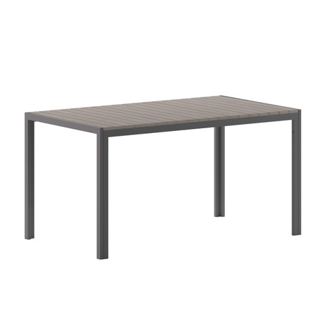 Flash Furniture Finch Commercial Grade Outdoor Dining Table 55" x 31" w/ Faux Teak Poly Slats & Metal Frame, Gray/Gray, Model# SB-TB269-GRY-GG