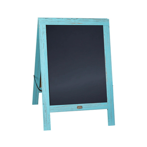 Flash Furniture Canterbury 30" x 20" Vintage Wooden A-Frame Magnetic Indoor/Outdoor Chalkboard Sign, Freestanding Double Sided Extra Large Message Board, Robin Blue, Model# HGWA-CB-3020-RBNBLU-GG