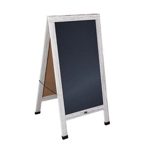 Flash Furniture Canterbury Whitewashed 48x24 Vintage Wooden A-Frame Indoor/Outdoor A-Frame Magnetic Chalkboard Sign Set w/ 8 Chalk Markers, 10 Stencils, 2 Magnets, Model# HGWA-CB-4824-WHWSH-GG
