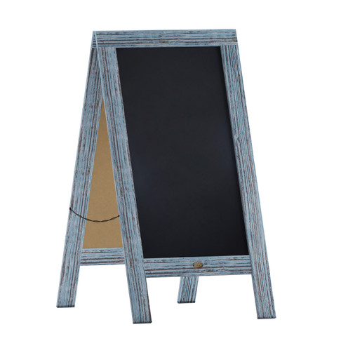 Flash Furniture Canterbury 40" x 20" Vintage Wooden A-Frame Magnetic Indoor/Outdoor Chalkboard Sign, Freestanding Double Sided Extra Large Message Board, Vintage Blue, Model# HGWA-GDIS-CRE8-242315-GG