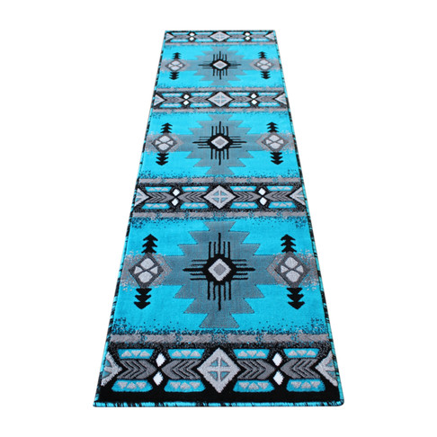 Flash Furniture Mohave Collection 2' x 7' Turquoise Traditional Southwestern Style Area Rug Olefin Fibers w/ Jute Backing, Model# ACD-RGC318-27-TQ-GG