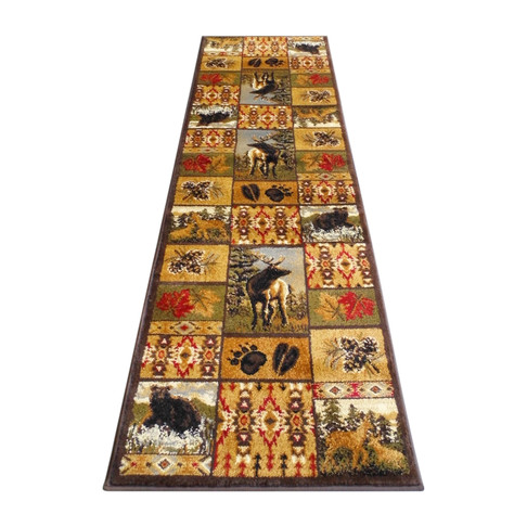 Flash Furniture Gaylord Collection Beige 2' x 7' Wilderness Bear & Moose Area Rug w/ Jute Backing for Indoor Use, Model# ACD-RGZ876038-27-BN-GG