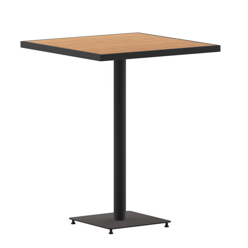 Flash Furniture Lark Commercial Grade 32" Square Outdoor Bar Height Table w/ Faux Teak Poly Resin Slats, Model# XU-HW1045-3232-GG