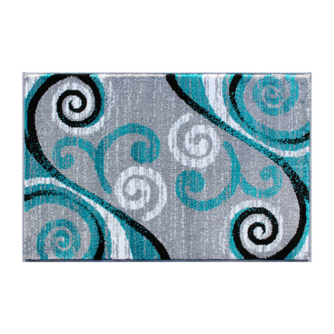 Flash Furniture Valli Collection 2' x 3' Turquoise Abstract Area Rug Olefin Rug w/ Jute Backing Hallway, Entryway, Bedroom, Living Room, Model# OKR-RG1100-23-TQ-GG