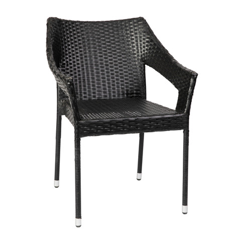 Flash Furniture Ethan Commercial Grade Stacking Patio Chair, All Weather PE Rattan Wicker Patio Dining Chair in Black, Model# TT-TT02-BK-GG