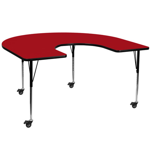 Flash Furniture Wren Mobile 60''W x 66''L Horseshoe Red Thermal Laminate Activity Table Standard Height Adjustable Legs, Model# XU-A6066-HRSE-RED-T-A-CAS-GG