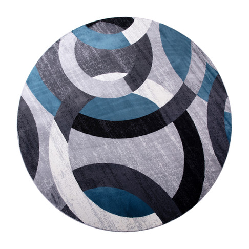 Flash Furniture Harken Collection Geometric 8' x 8' Blue & Gray Round Olefin Area Rug w/ Jute Backing, Living Room, Bedroom, Model# YK-F968B-D9826-8R-BL-GG