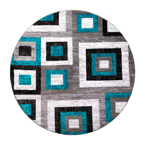 Flash Furniture Gideon Collection Geometric 5' x 5' Turquoise, Grey, & White Round Olefin Area Rug w/ Cotton Backing, Living Room, Bedroom, Model# OK-HCF-7146ATUR-5R-TUR-GG