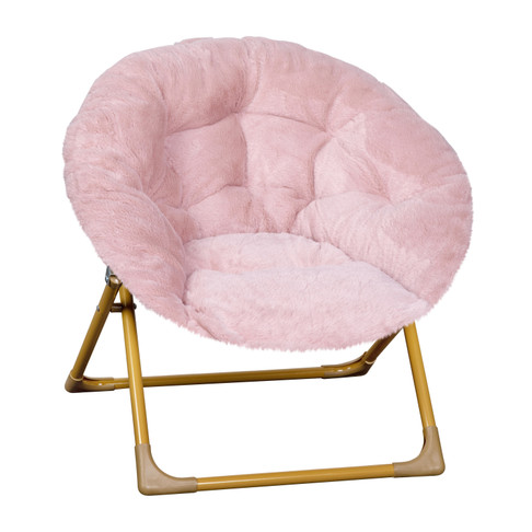 Flash Furniture Gwen 23" Kids Cozy Mini Folding Saucer Chair, Faux Fur Moon Chair for Toddlers & Bedroom, Blush/Soft Gold, Model# FV-FMC-030-BL-SGD-GG