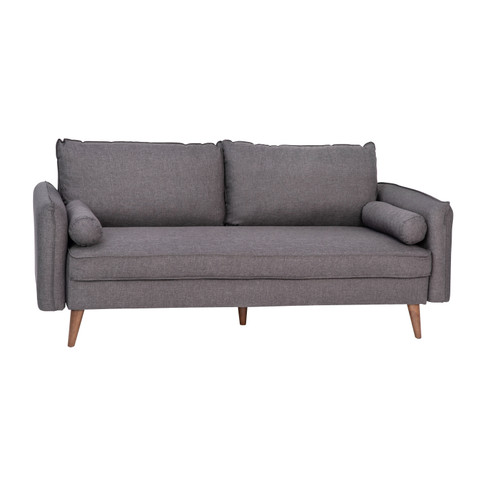 Flash Furniture Evie Mid-Century Modern Sofa w/ Faux Linen Fabric Upholstery & Solid Wood Legs in Stone Gray, Model# IS-VS100-GY-GG
