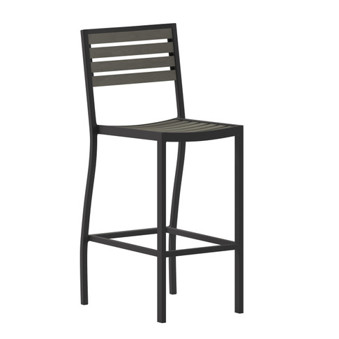 Flash Furniture Lark Commercial Grade Bar Height Stool, All-Weather Outdoor Bar Stool w/ Faux Wood Poly Resin Slats & Aluminum Frame, Gray Wash, Model# XU-DG-HW6036B-GY-GG