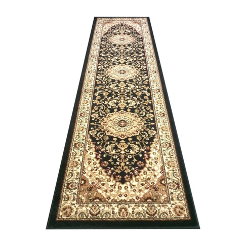 Flash Furniture Mersin Collection Persian Style 3' x 10' Black Area Rug Olefin Rug w/ Jute Backing Hallway, Entryway, Bedroom, Living Room, Model# NR-RG9-310-BK-GG