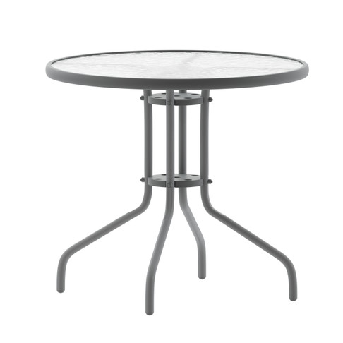 Flash Furniture Bellamy 31.5'' Silver Round Tempered Glass Metal Table, Model# TLH-070-2-SV-GG