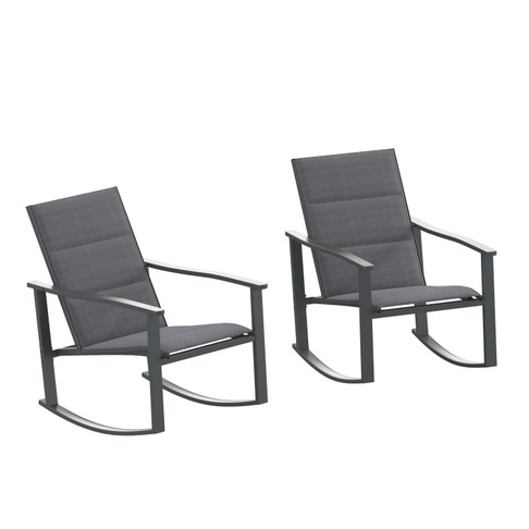 Flash Furniture Brazos Set of 2 Black Outdoor Rocking Chairs w/ Flex Comfort Material & Black Steel Frames, Model# 2-FV-FSC-2315N-BLK-GG