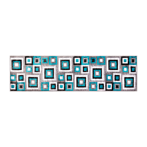 Flash Furniture Gideon Collection Geometric 2' x 7' Turquoise, Grey, & White Olefin Area Rug w/ Cotton Backing, Living Room, Bedroom, Model# OK-HCF-7146ATUR-27-TUR-GG