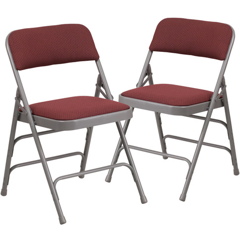 Flash Furniture 2 Pack HERCULES Series Curved Triple Braced & Double Hinged Burgundy Patterned Fabric Metal Folding Chair, Model# 2-AW-MC309AF-BG-GG