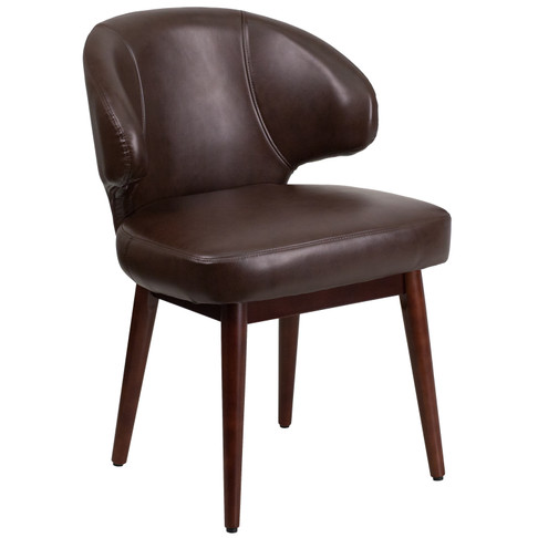 Flash Furniture Comfort Back Series Brown LeatherSoft Side Reception Chair w/ Walnut Legs, Model# BT-4-BN-GG