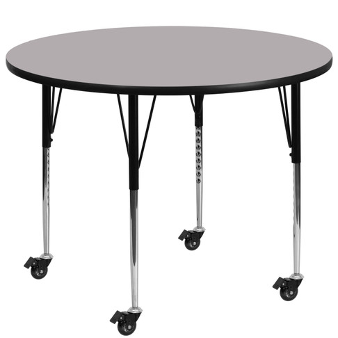 Flash Furniture Wren Mobile 48'' Round Grey Thermal Laminate Activity Table Standard Height Adjustable Legs, Model# XU-A48-RND-GY-T-A-CAS-GG