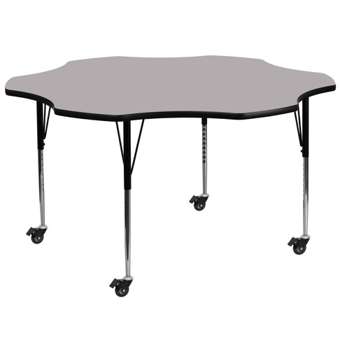 Flash Furniture Wren Mobile 60'' Flower Grey Thermal Laminate Activity Table Standard Height Adjustable Legs, Model# XU-A60-FLR-GY-T-A-CAS-GG