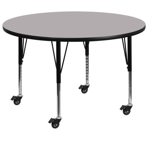 Flash Furniture Wren Mobile 48'' Round Grey Thermal Laminate Activity Table Height Adjustable Short Legs, Model# XU-A48-RND-GY-T-P-CAS-GG