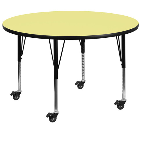 Flash Furniture Wren Mobile 48'' Round Yellow Thermal Laminate Activity Table Height Adjustable Short Legs, Model# XU-A48-RND-YEL-T-P-CAS-GG