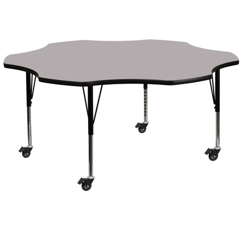 Flash Furniture Wren Mobile 60'' Flower Grey Thermal Laminate Activity Table Height Adjustable Short Legs, Model# XU-A60-FLR-GY-T-P-CAS-GG