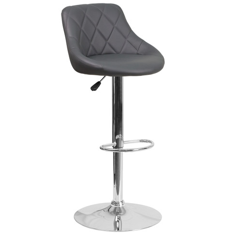 Flash Furniture Dale Contemporary Gray Vinyl Bucket Seat Adjustable Height Barstool w/ Chrome Base, Model# CH-82028A-GY-GG