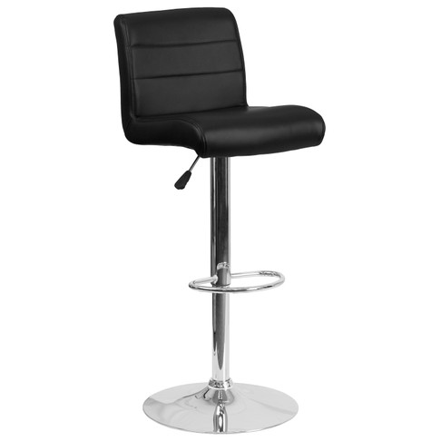 Flash Furniture Scott Contemporary Black Vinyl Adjustable Height Barstool w/ Rolled Seat & Chrome Base, Model# DS-8101B-BK-GG