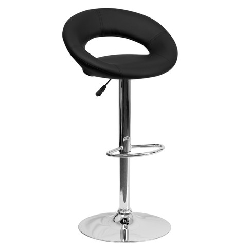 Flash Furniture Brook Contemporary Black Vinyl Rounded Orbit-Style Back Adjustable Height Barstool w/ Chrome Base, Model# DS-811-BK-GG