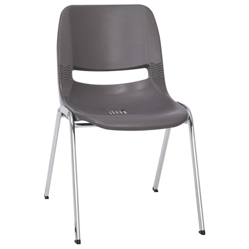 Flash Furniture HERCULES Series 880 lb. Capacity Gray Ergonomic Shell Stack Chair w/ Chrome Frame & 18'' Seat Height, Model# RUT-18-GY-CHR-GG